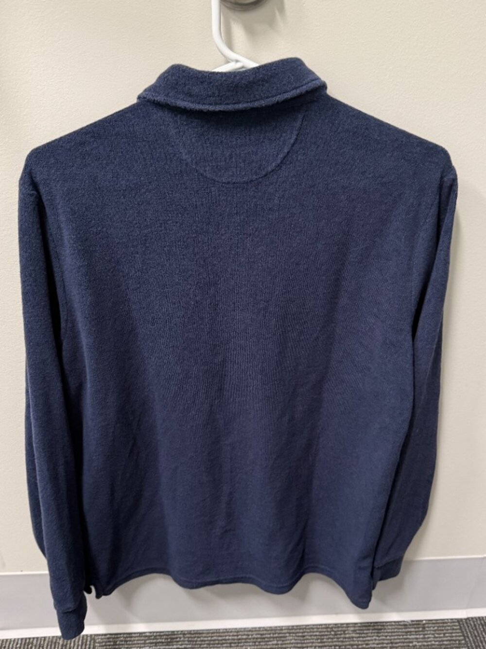 Faherty Long-Sleeve Terry Towel Polo - Navy - Small - Picture 3 of 3